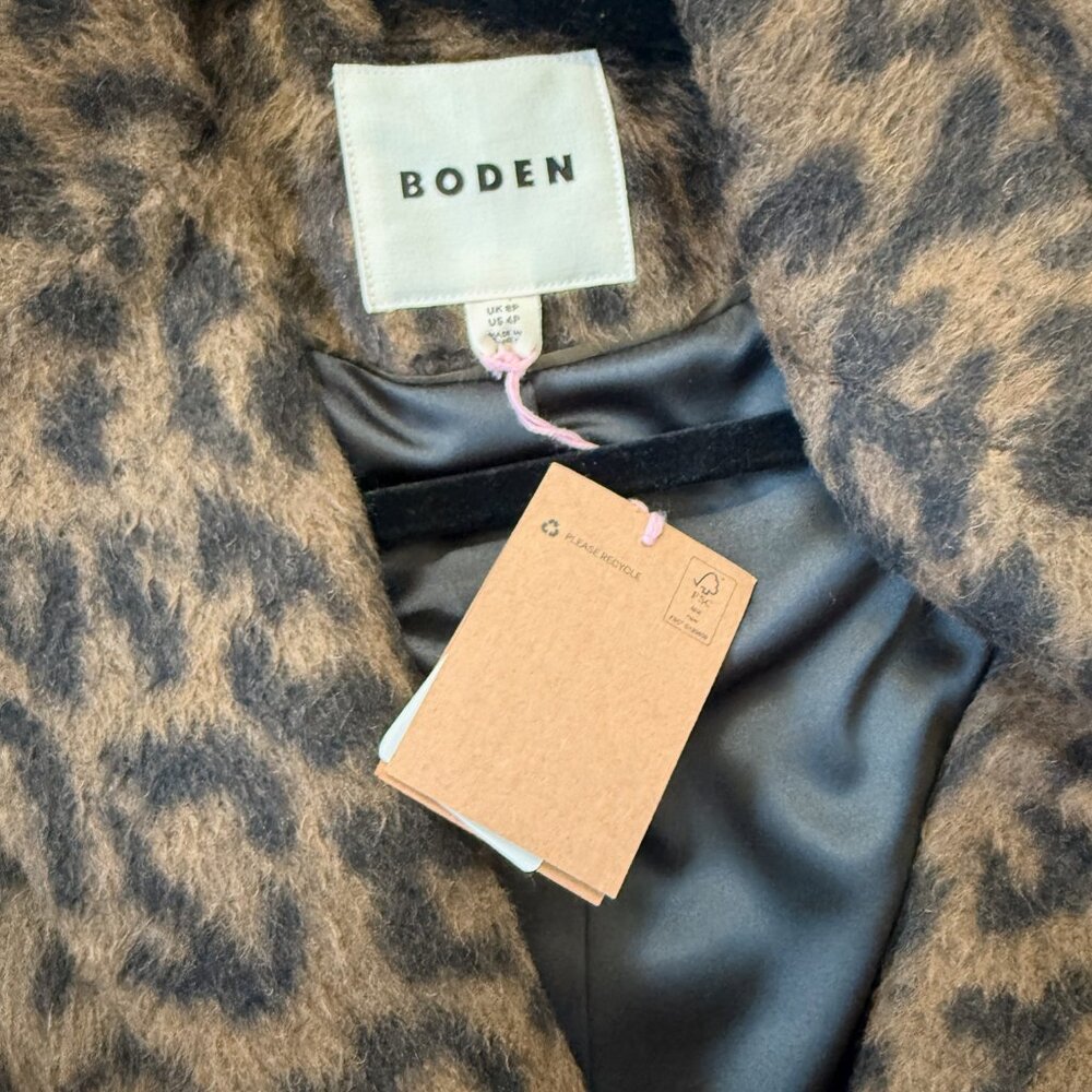 Boden Canterbury Interest Coat Leopard NWT Size 4P - Picture 2 of 3